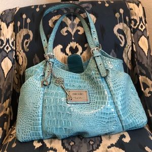 Blue faux animal skin handbag